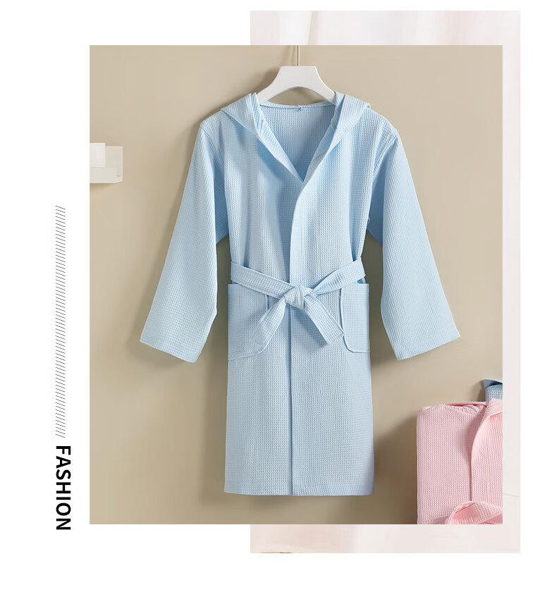 Zhuyibai Pure Cotton Waffle Pattern Children's Bathrobe, Skin-Friendly Breathable Children's Pajama Robe Sleepwear Loungewear, Pink, XL Size 9