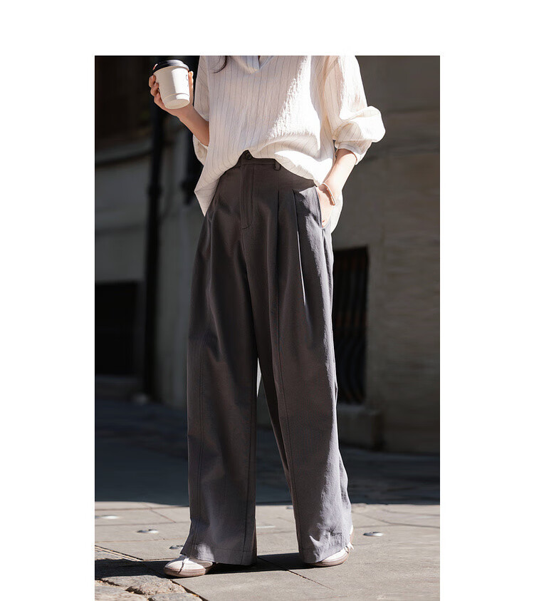 Dme [Zhinexing Kongjian] Spring Commute Simple Style Pleated Decorative Straight-Leg Pants Comfortable Concealing Good-Matching Women's Casual Pants 6
