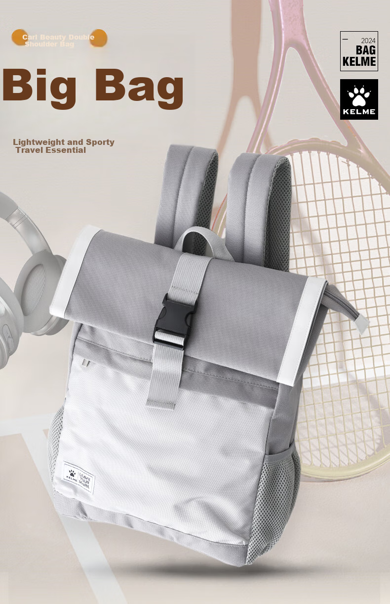 KELME Sports Backpack, Unisex Large Capacity Outdoor Travel Lightweight Backpack for College Students, Gray, One Size Fits All 1