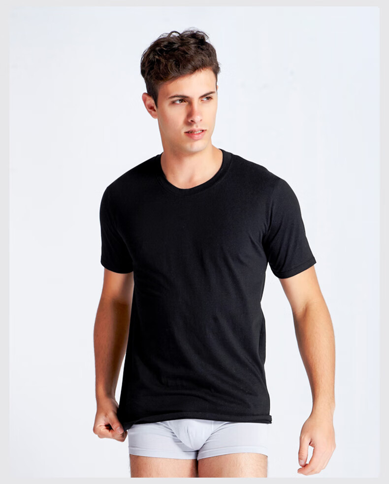 LangSha Men's Short-Sleeve Pure Cotton T-Shirt, Antibacterial Thin Undershirt, All-Cotton Base Layer, Sweat-Absorbing Underwear, Gray 13