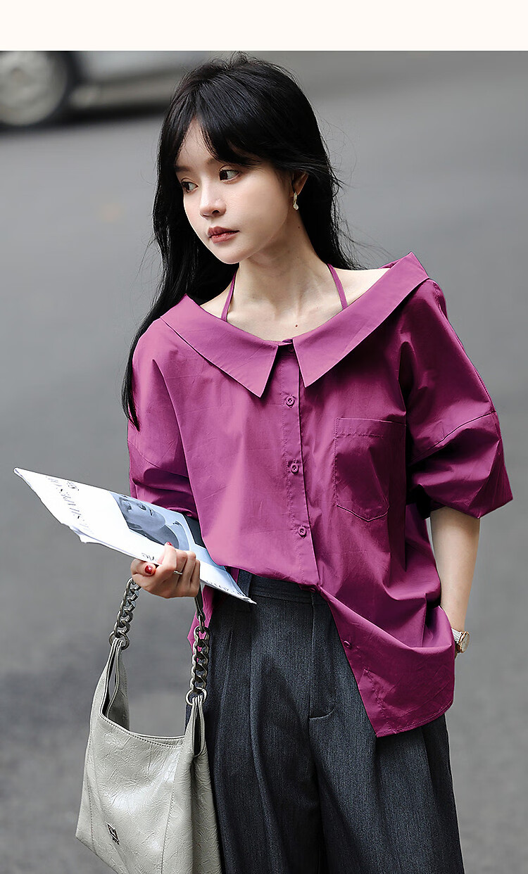 Dme [Pure Cotton Dominant Area] Spring And Autumn Korean-Style Slightly Chubby Pear-Shaped Shirt, Off-Shoulder, Tie-Waist, Concealing Shirt, Women's Top 20