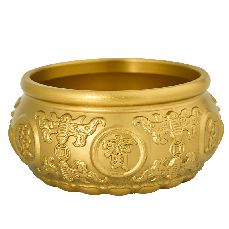 Feng Shui Pavilion Solid Brass Wealth Bowl Ornament Small Brass Rice Jar Decorative Craft for Living Room Office Opening Gift