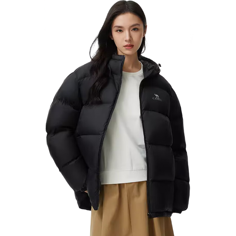 CAMEL [Hug] Winter Outdoor Water-Resistant down Jacket, 600 Fill Power, Unisex Thick Hooded Warm Puffer Coat