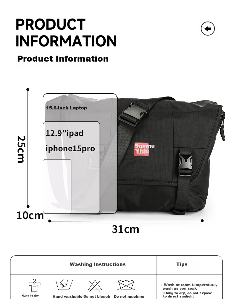 361° Large Capacity Shoulder Bag Crossbody Bag for Men And Women, Student Couple Casual Sports Outdoor Small Backpack Messenger Bag, Black 12