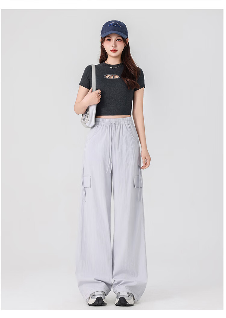 Free Style Women's High Waist Draped Wide Leg Cargo Pants 2026 Summer New Ice Silk Cool Casual Sports Paratrooper Tactical Pants 21