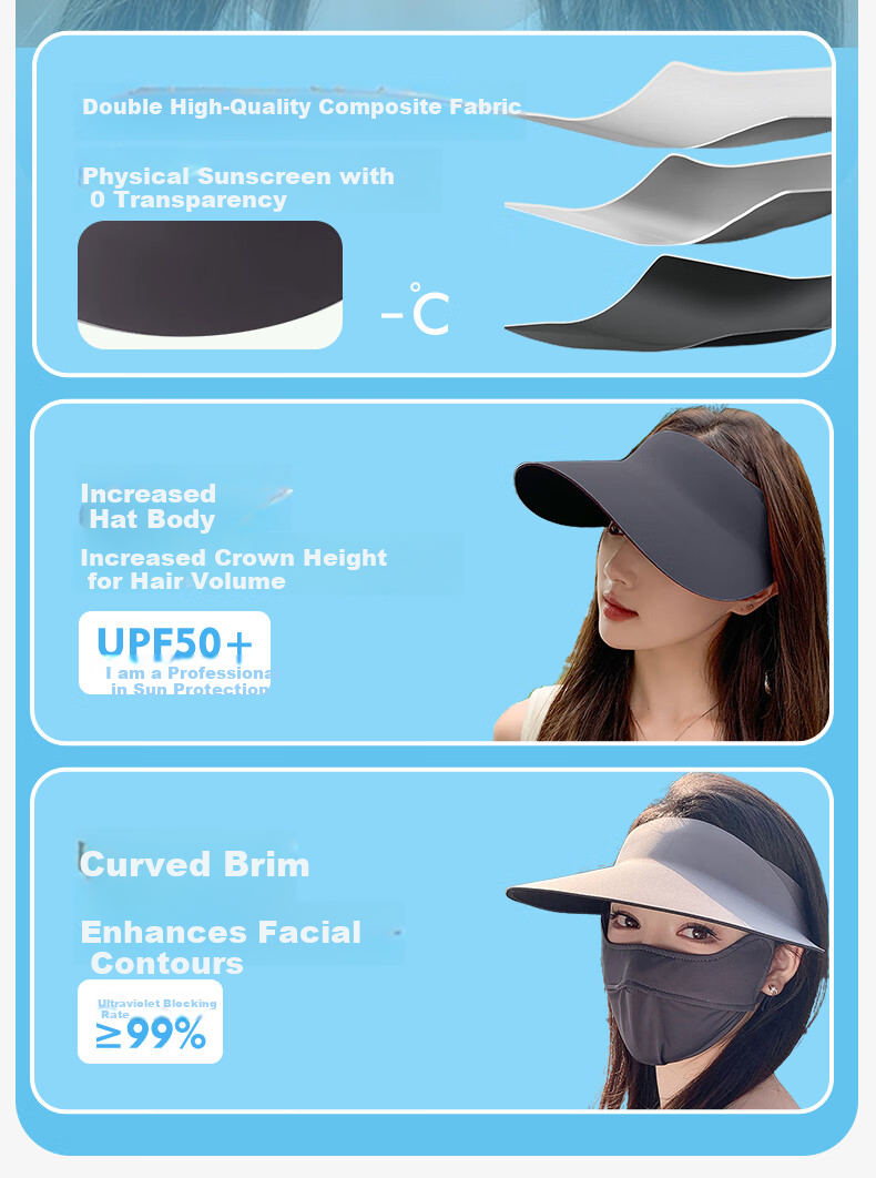 MOERCIAN Sun Protection Hat for Women, Visor Cap, Summer Outdoor Sports Running UV Protection Foldable Seamless Sun Hat 9