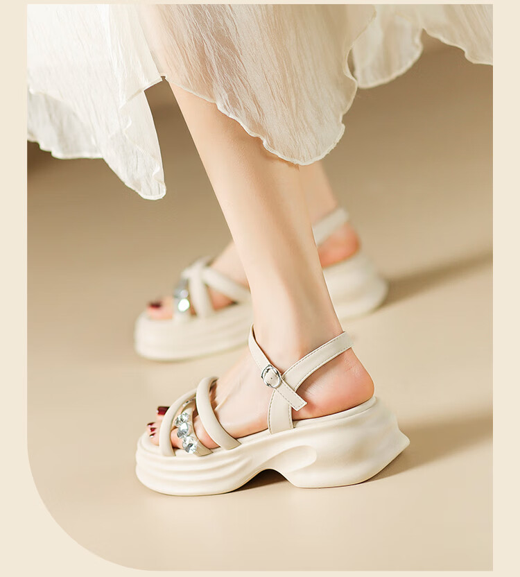 ZHR Zese Women's Fairy Style One-Strap Soft Thick Sole Sandals French Style Dress Sandals CE16 Beige Size 37 11