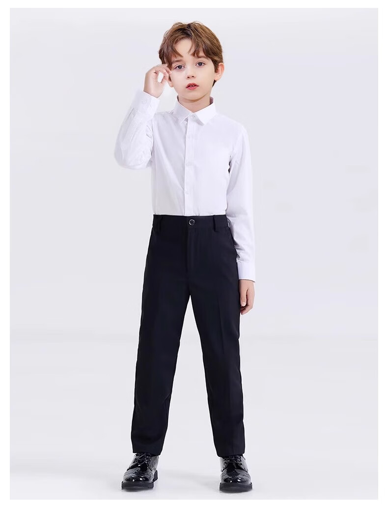ROMON Boys' Children's Shirt Long Sleeve White Dress Shirt and Trousers Set for Children's Day Performance White 170 13