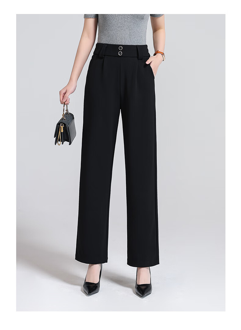 Meishi Women's Casual Pants, Spring/summer 2026, Slim Fit, High-Waisted, Slimming, Suitable for Commuting And Versatile, Loose Straight-Leg Trousers, 2875 Black, Size L 9