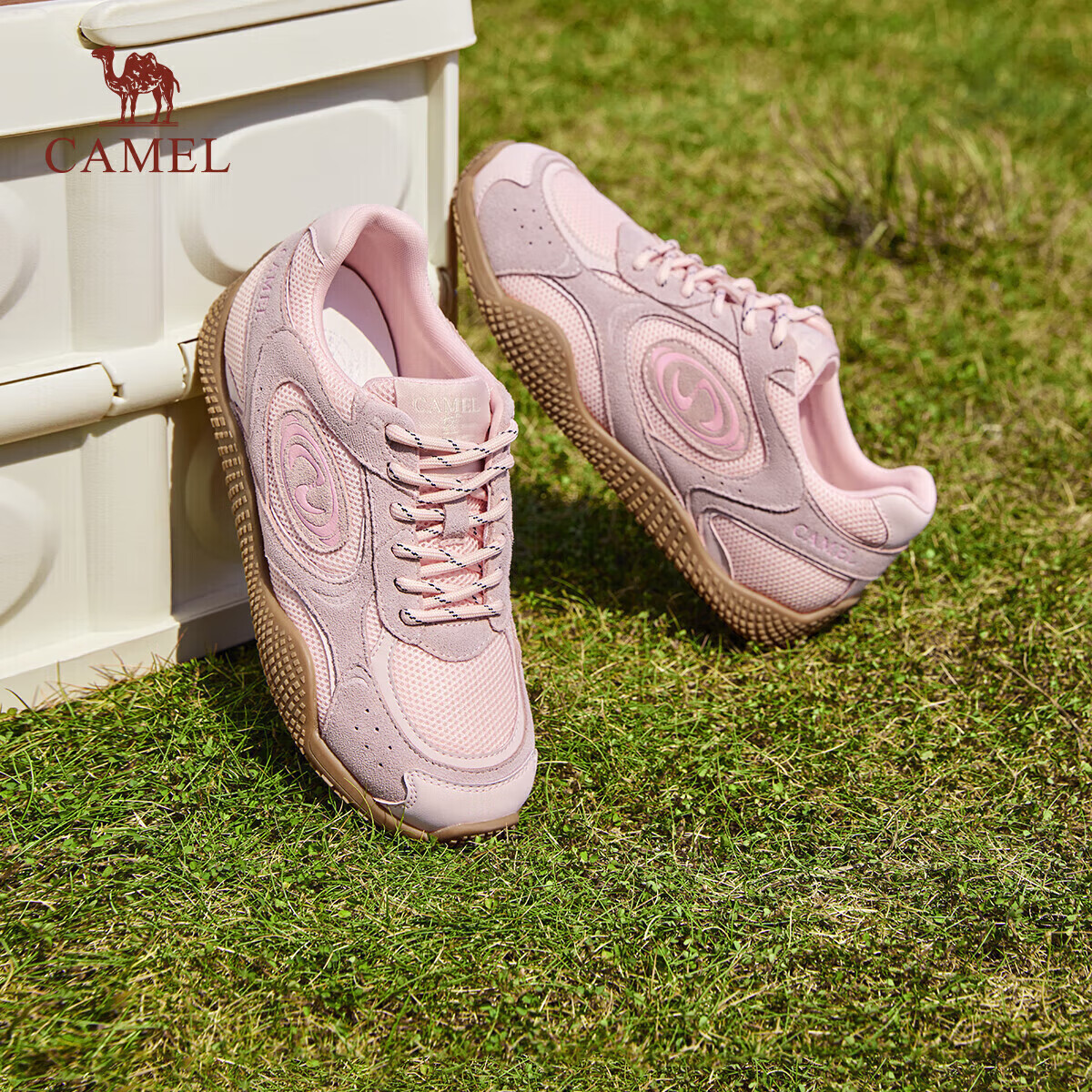 CAMEL Crescent Training Shoes for Women, Versatile Sports Sneakers, Mesh Retro Casual Shoes L25S577059 Pink 35