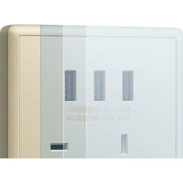 BULL Switch Socket G36 Series, Five-Hole with 3 USB Ports, Socket G36E536, Champagne Gold, Concealed Installatio
