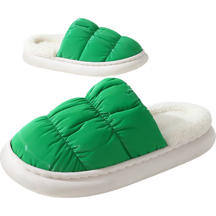 FOOTOPPO Cotton Slippers for Women, Waterproof down Fabric Slippers for Men, Simple Non-Slip Cotton Slippers, Home Shoes, Thick-Soled Warm Furry Slippers for Winter