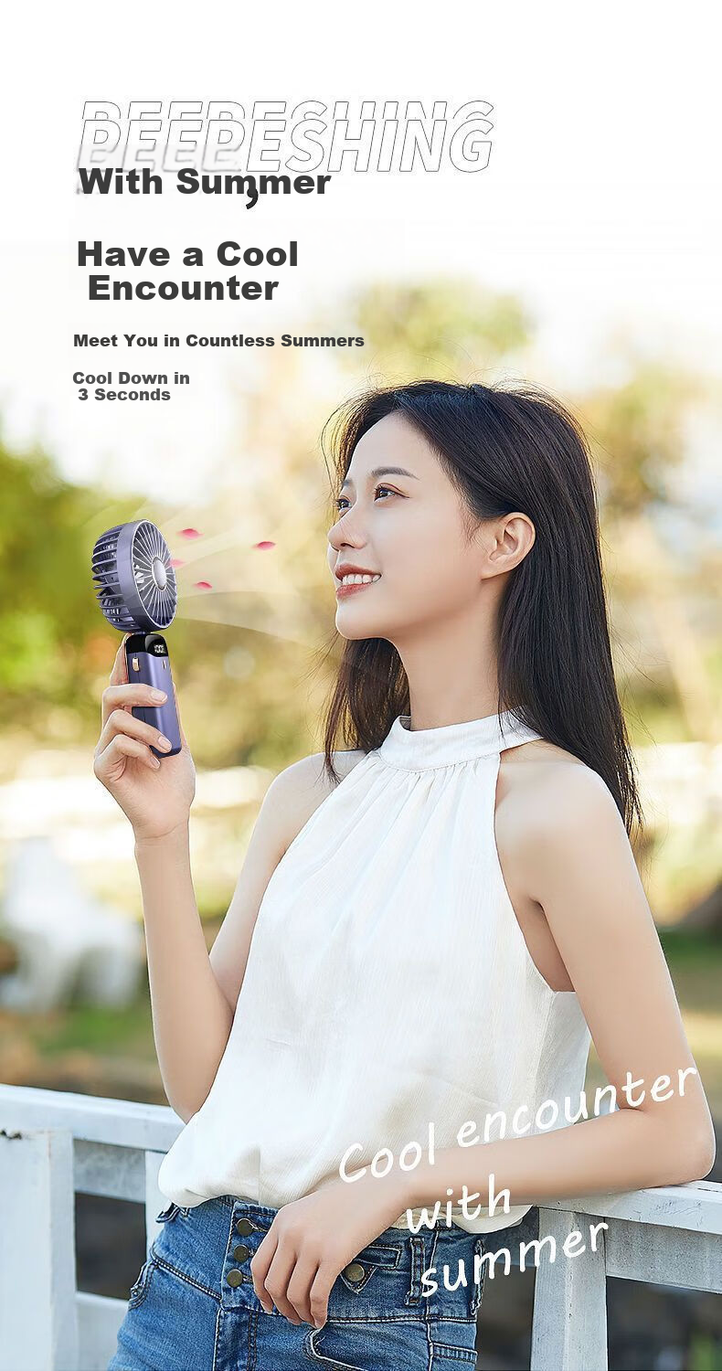 HBOALG Handheld Mini Fan with Foldable Stand, USB Fan with Digital Display, Long Standby Time, Portable Electric Fan for Student Dormitory And Office, Rechargeable, White 1