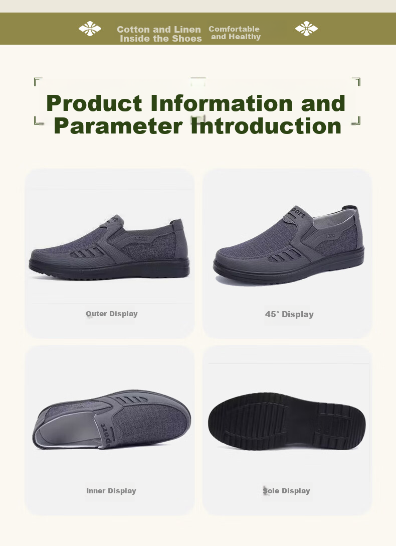 YUZHAOLIN Casual Shoes, Traditional Beijing Cloth Shoes, Slip-On for Middle-Aged And Elderly Fathers, Work Shoes, Men's Shoes, Loafers Y1S-1007 Size 39 9