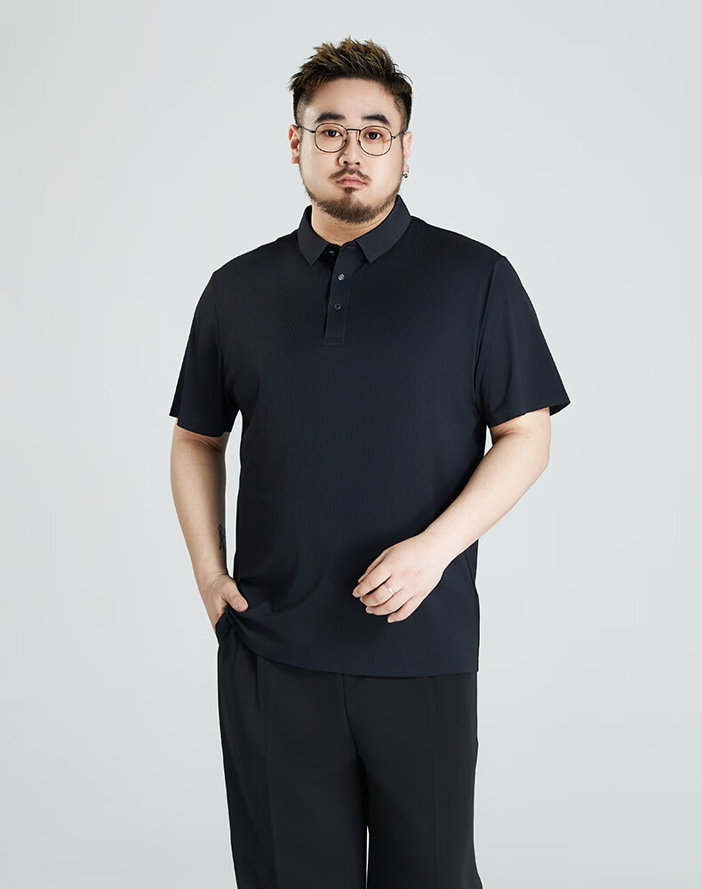 Ayoupang Large Size Men's High-End Business Polo Shirt, Premium Elastic Ice Silk Short-Sleeve Shirt for Men, Plus Size, Summer Wear 4