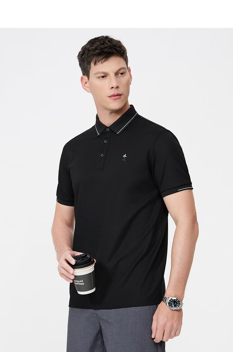DANCING WOLVES [Mulberry Silk & Instant Cooling] Exquisite Embroidered Men's Short-Sleeve POLO Shirt 504 Light Purple M(170) 7