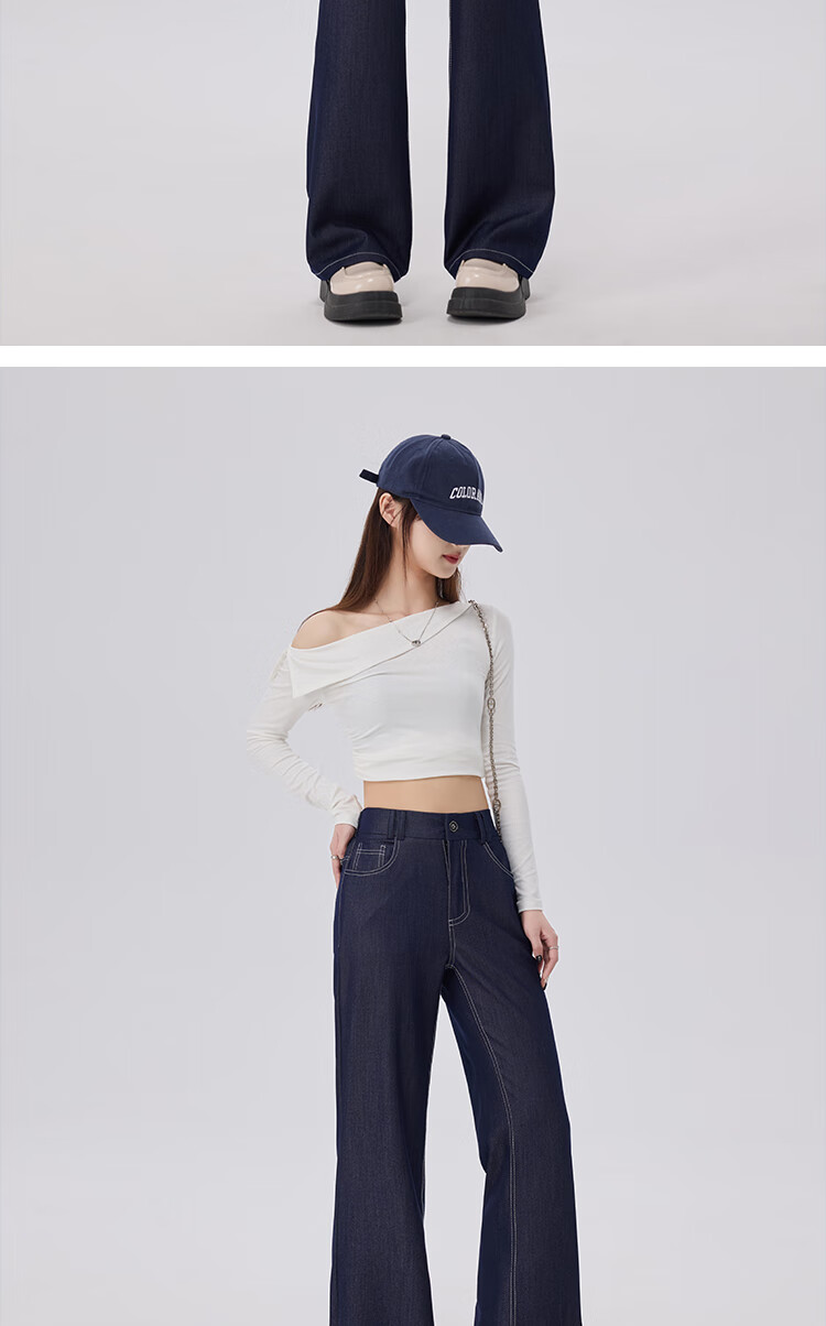 BOPRUIEY Women's Faux Denim Flared Pants Spring Summer Thin High Waist Slimming Draped Denim Blue Flared Trousers 10