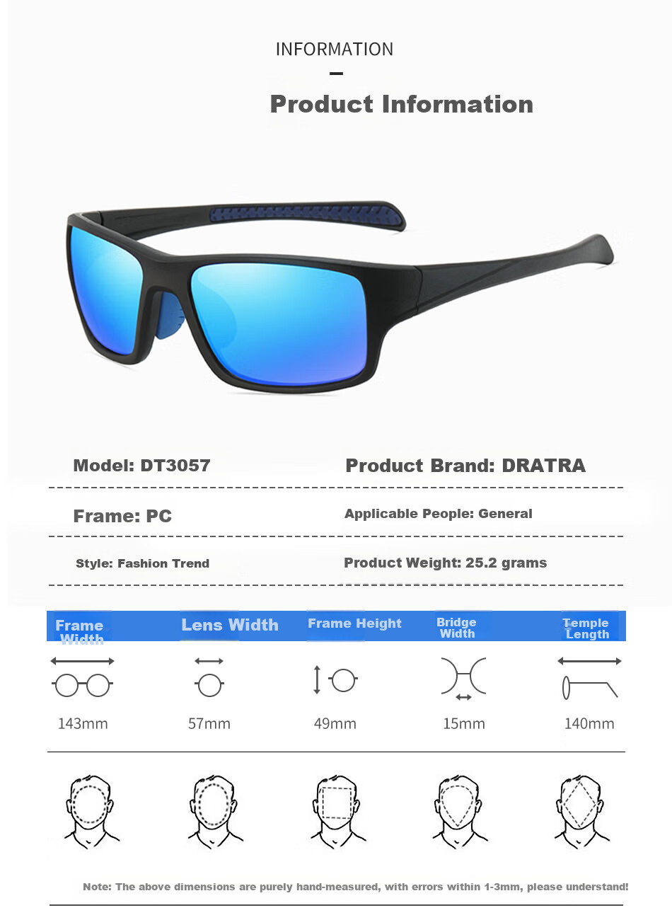 DRATRA Polarized Sunglasses for Men And Women, High-Definition Cycling Glasses, Outdoor Fishing Sunglasses, Anti-Glare Classic Square Frame Fashionable 3