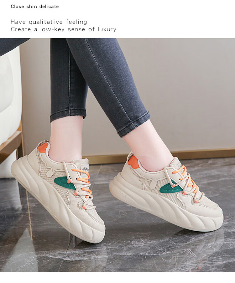 TonLion Women's Spring Summer Student Sneakers Thick Sole Height Increasing Casual White Green Shoes Size 40 6