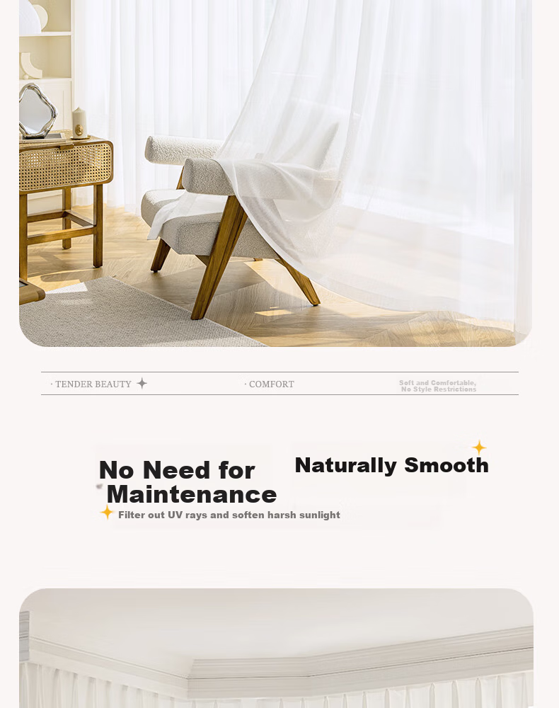 Ali Sheer Curtain for Balcony, Living Room Bay Window, Bedroom, Nordic Style, White Gauze, Width 3*2.6m, Hook Style, Single Panel 9