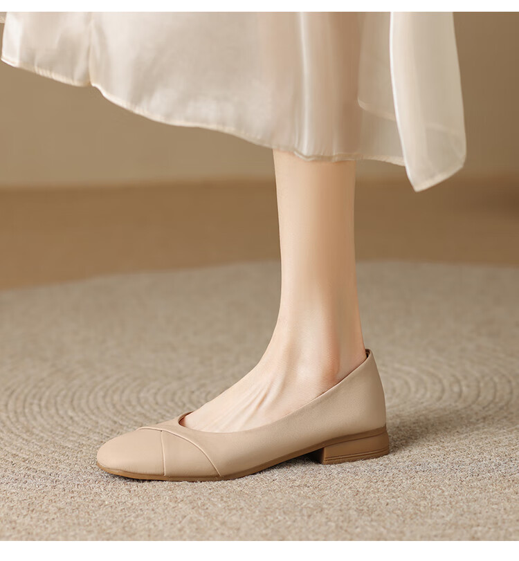ZHR Women's Genuine Leather Vintage Casual Flats Soft Sole Low-Cut Shoes AH582 Beige Size 39 13