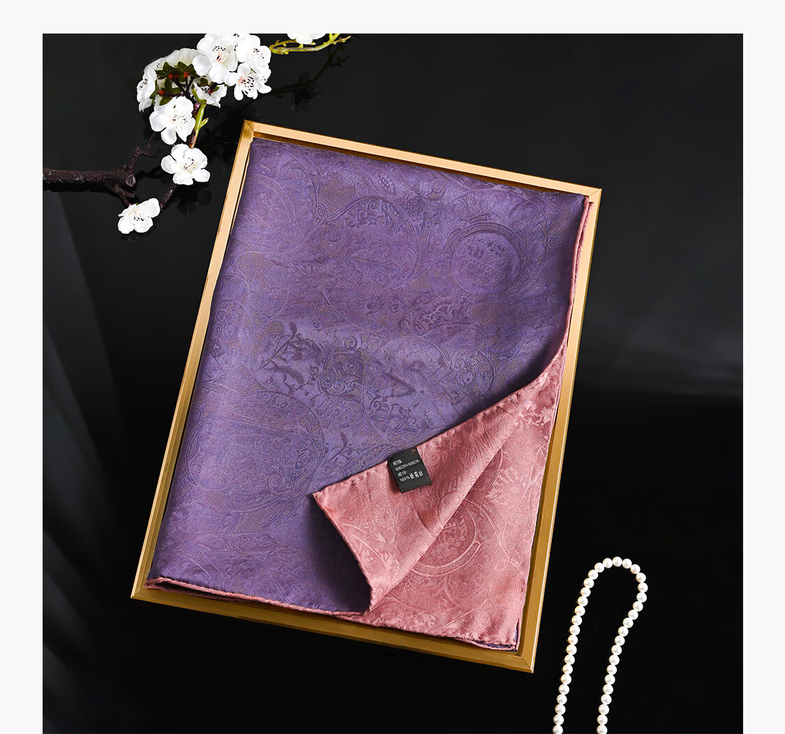 Hangsi Mansion Pure Silk Mulberry Silk Scarf Inner Wear Square Scarf Gift for Mom Women's Day Birthday Luxury Gray Floral 17