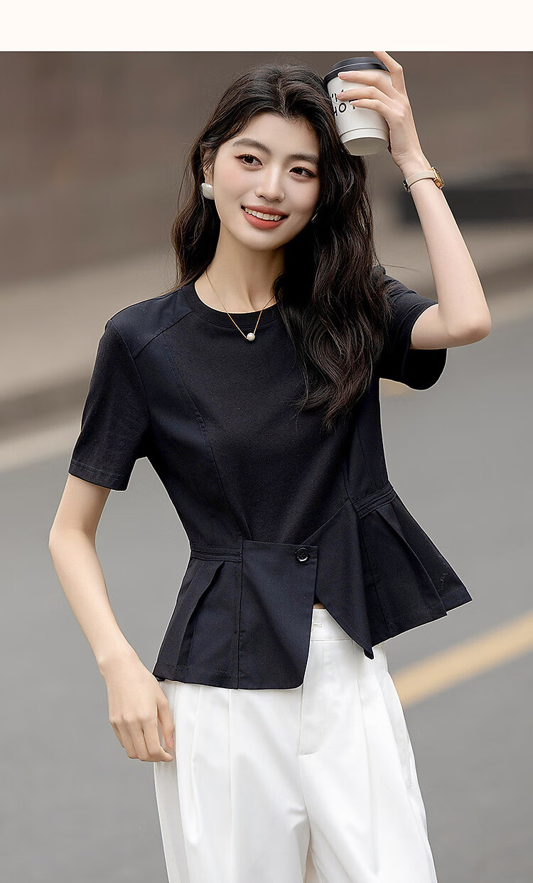 Demana [220G Sorona] Summer Elegant Ruffle Splice Short Sleeve Shirt Women's Top 10