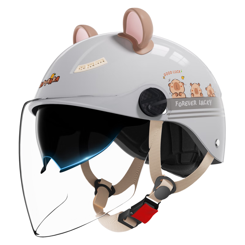 FOREVER 3C Certified New National Standard Electric Bicycle Helmet Winter Anti-Freeze Warm Half Helmet for Men And Women Electric Scooter All-Season Motorcycle Safety Helmet C05 Moonlight Gray Capybara + Ear Protectio