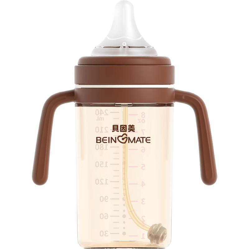 Beingmate Baby Flip-top Anti-Colic Bottle 6-12 Months Infant Breast Milk Simulation Weaning Nipple Gravity Ball Straw PPSU