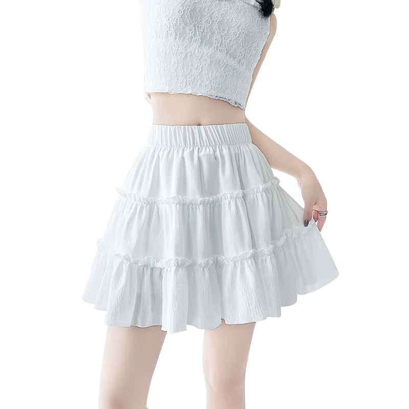 LangSha White Summer Skirt for Women High-Waist A-Line Ballet Style Puffy Cake Skirt with Anti-Exposure Lining