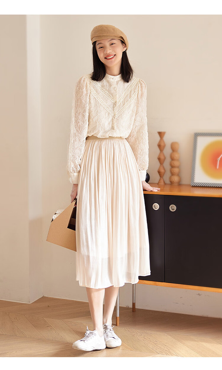 Dme [Flowing Light Pleated Skirt] Spring Style, Internet Celebrity-Inspired Elastic Waist Flowing Pleated Umbrella Skirt for Wome 16