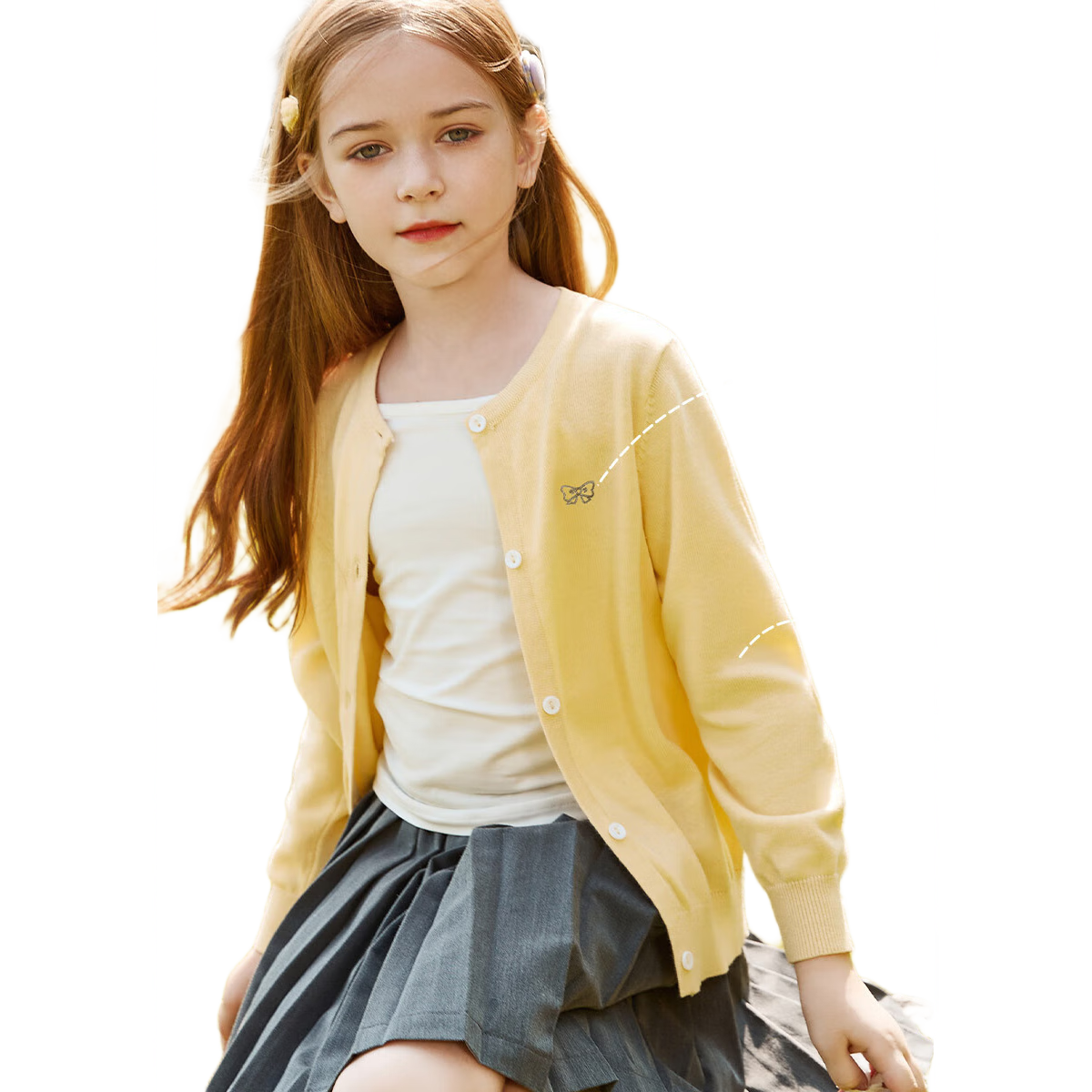 ASK JUNIOR Girls' Children's Sweater, Warm Long-Sleeve Cardigan Knit Top for Kids And Teens, Yellow, Size 150, Fall 2026