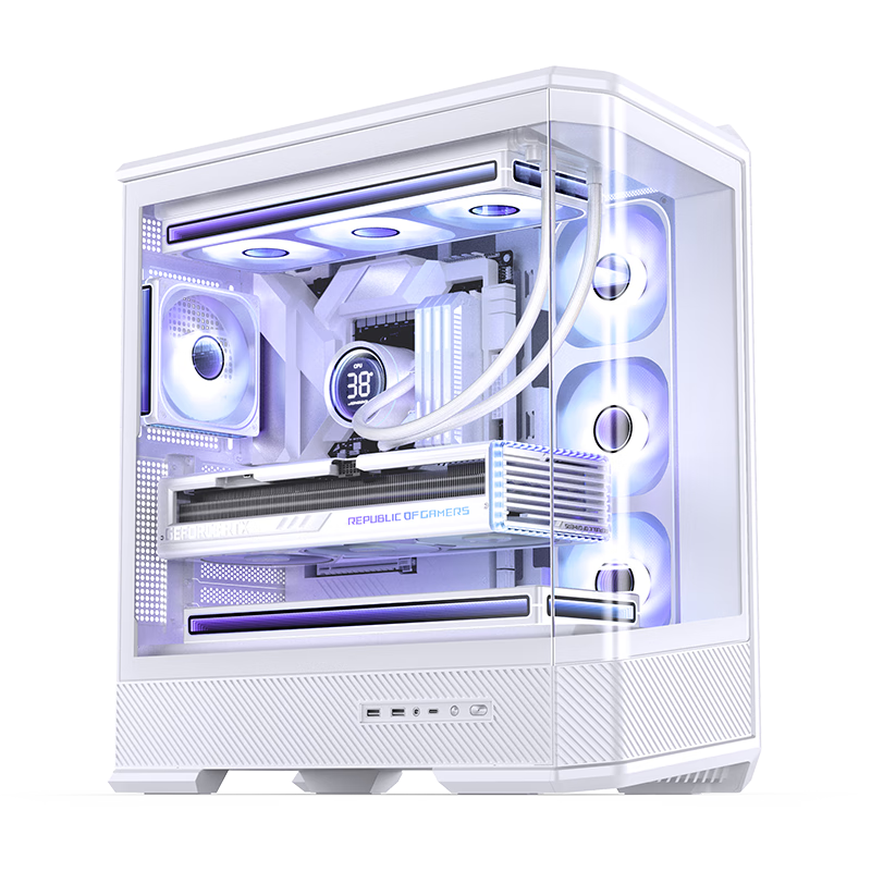 JONSBO D400 White ATX Panoramic Case (Without Pillar Curved Glass, Dual 360mm Radiator Support, ATX Power Supply, 10 Fan Positions, Type-C Gen2 10Gbps+)
