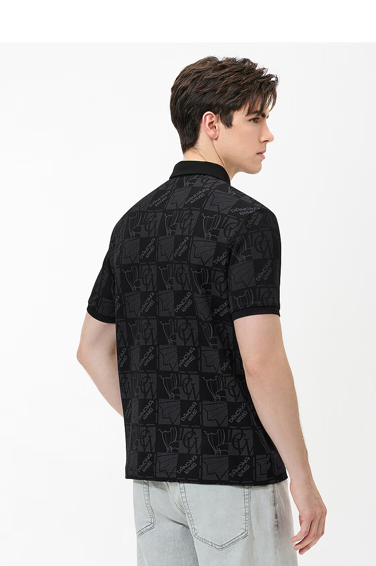 DANCING WOLVES [7A Antibacterial] Summer Cool-Feeling All-Over Hot Air Balloon Casual Men's Short-Sleeve POLO 001 Black XL(180) 6