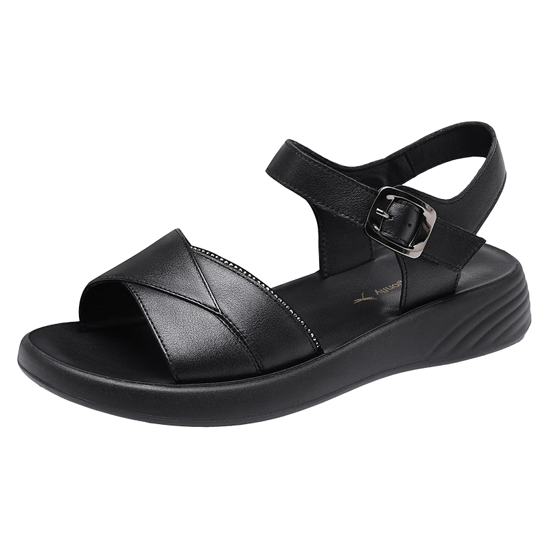 Red Dragonfly Women's Brand Sandals Flat Soft Leather Soft Sole Mid Heel Comfortable Beach Shoes WTK251631 Black Size 37