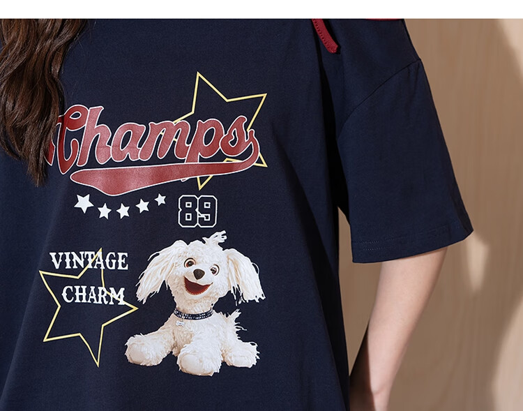 Tangshi 2025 Summer Women's American Style Color-Block One-Shoulder Printed Short Sleeve T-Shirt 13