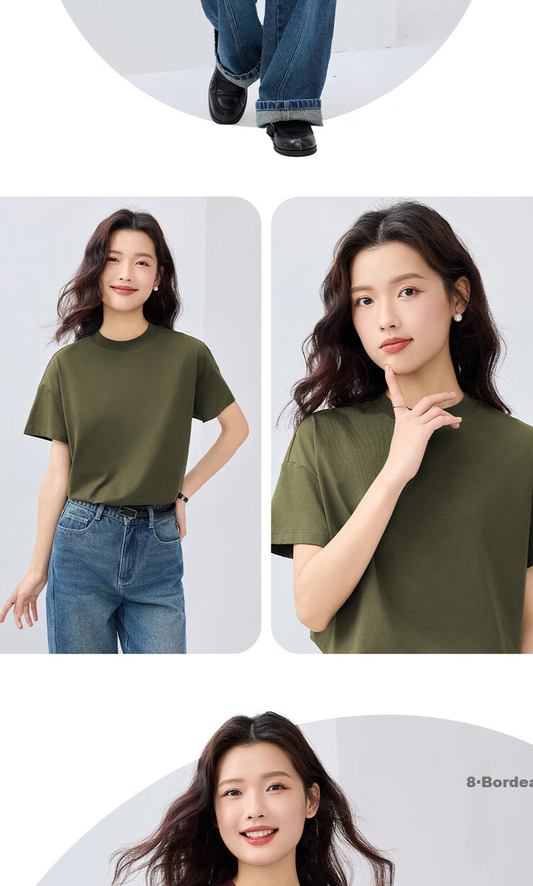 Giordano Women's T-Shirt, Pure Cotton, Skin-Friendly, Elegant Blouse, Comfortable Loose-Fitting Turtleneck Top, Short Sleeve, 05322396 11