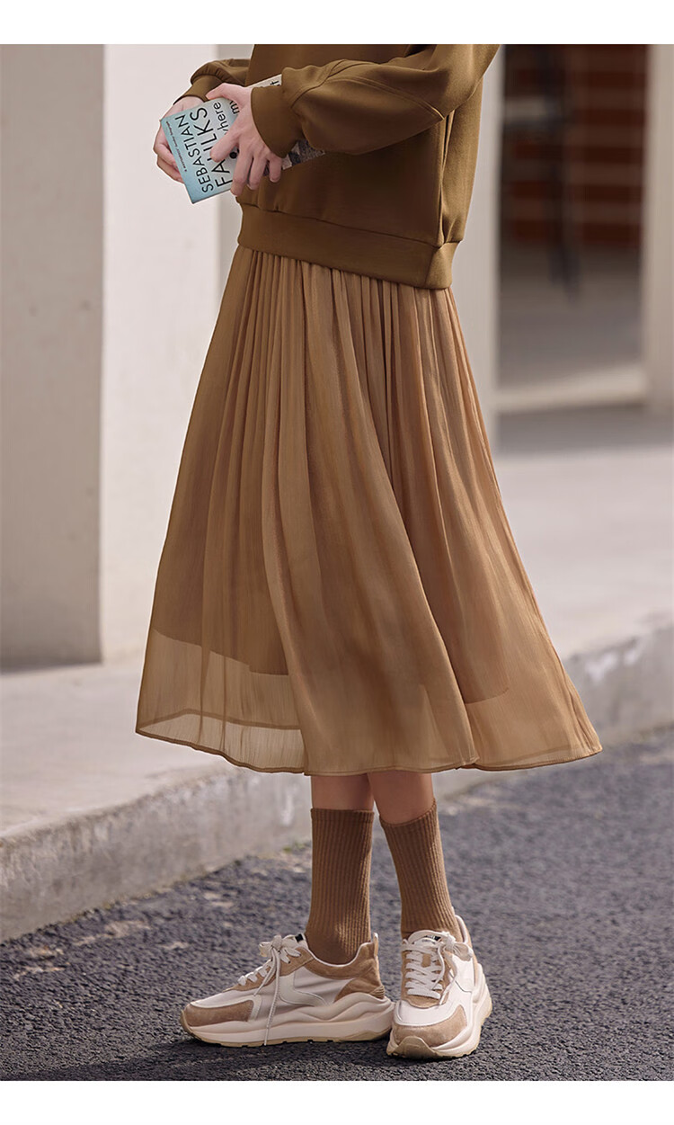 Dme [Flowing Light Pleated Skirt] Spring Style, Internet Celebrity-Inspired Elastic Waist Flowing Pleated Umbrella Skirt for Wome 20