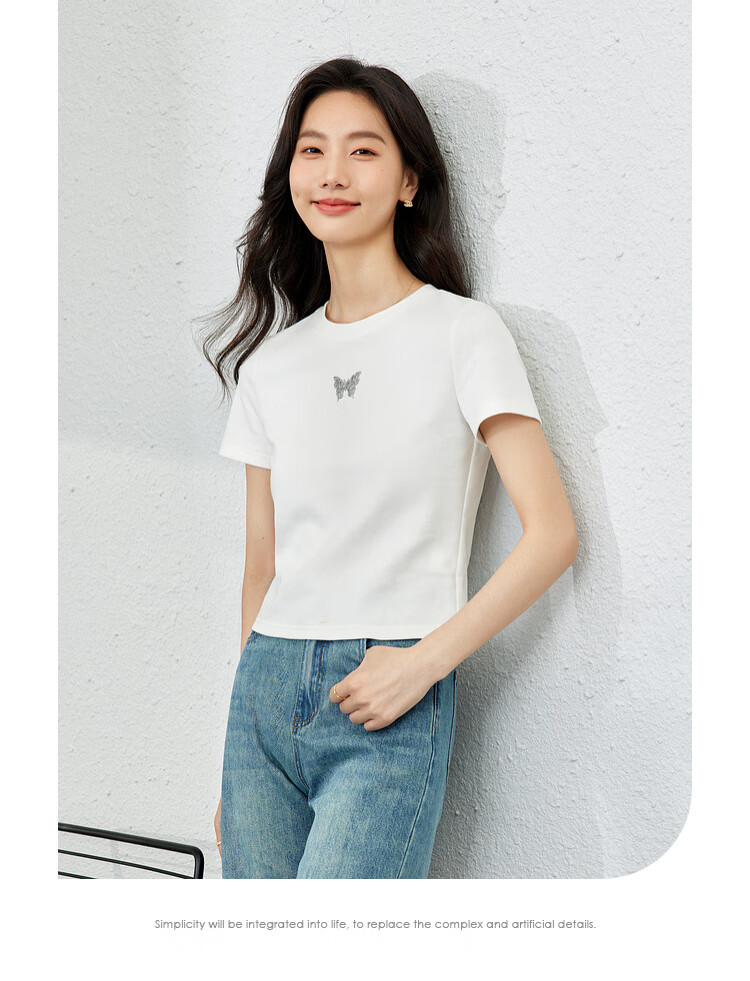 Vimly White Regular Shoulder Short-Sleeve T-Shirt for Women, Summer 2026 Slim-Fit Distinctive Printed Short Top, Off-White, M 7