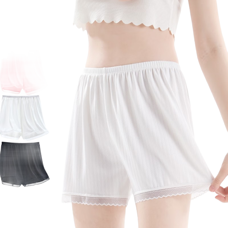 Duomiaowu Girls' Safety Shorts, Anti-Exposure, Summer Thin Ice Silk Children's Underwear, Breathable Baby Boxer Briefs, K00091 White And Black, 140cm (Suitable for 135-145cm)