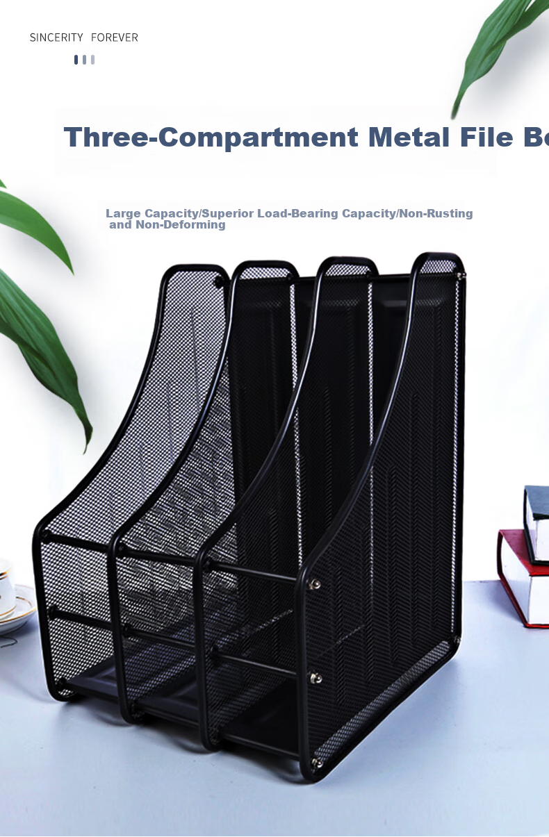 DOCON Business Three-Tier Metal Mesh File Tray Desktop Organizer Document Rack File Basket Movable Tray Black 1