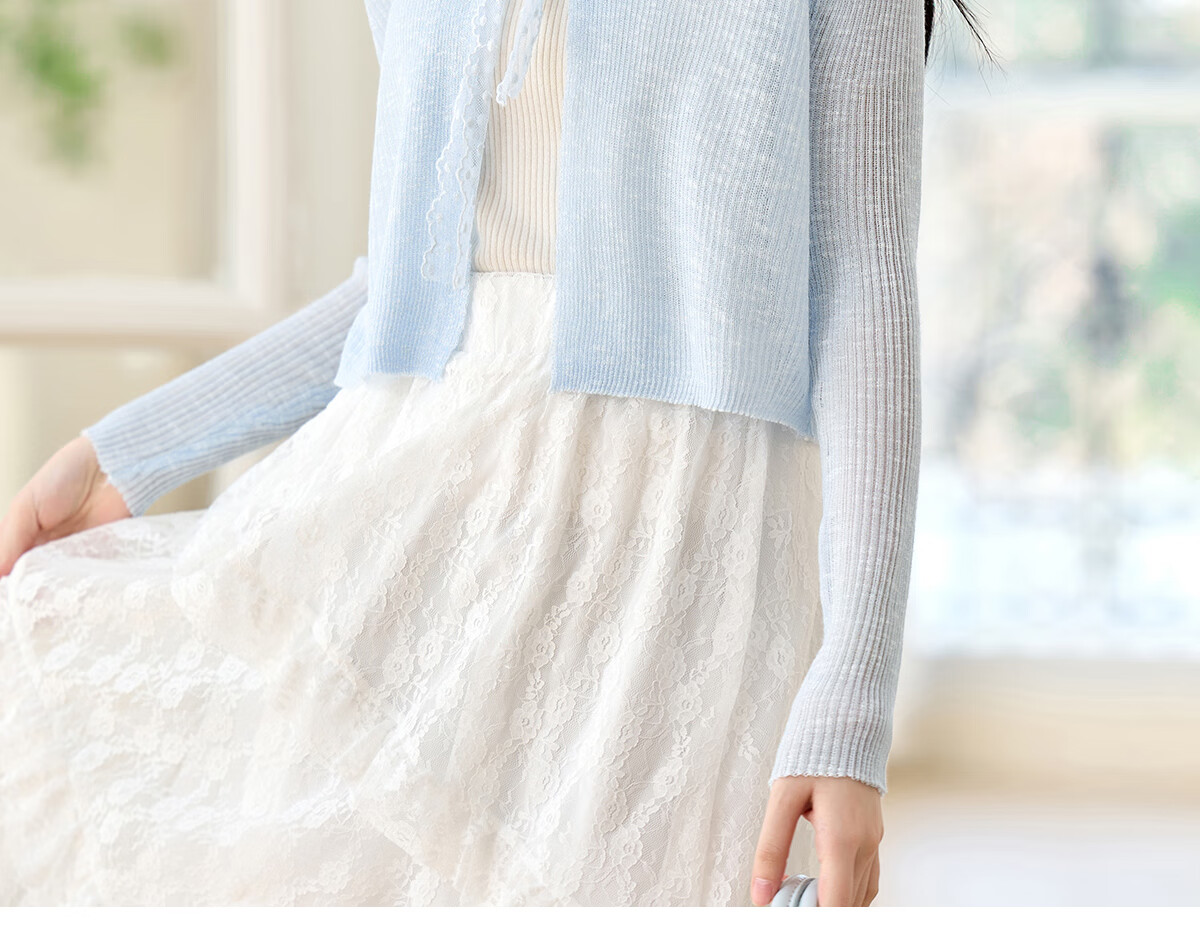 Pincai Women's Summer Ice Silk Lace Tie Cardigan Thin Shawl Air Conditioning Shirt P52Z070 63