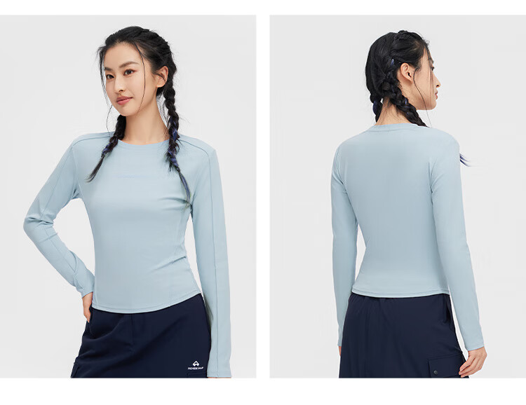 Toread Women's Long Sleeve Slim Fit Solid Color Thin Base T-Shirt, Light Blue, 2XL 24