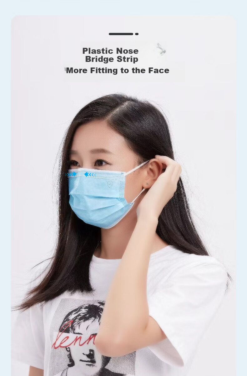GuanHua E1103 Disposable Protective Masks, 1 Box of 50, Blue, Comfortable Breathable Three-Layer Protection, Filtration Efficiency Greater Than 95%, Adult Protective Masks 6