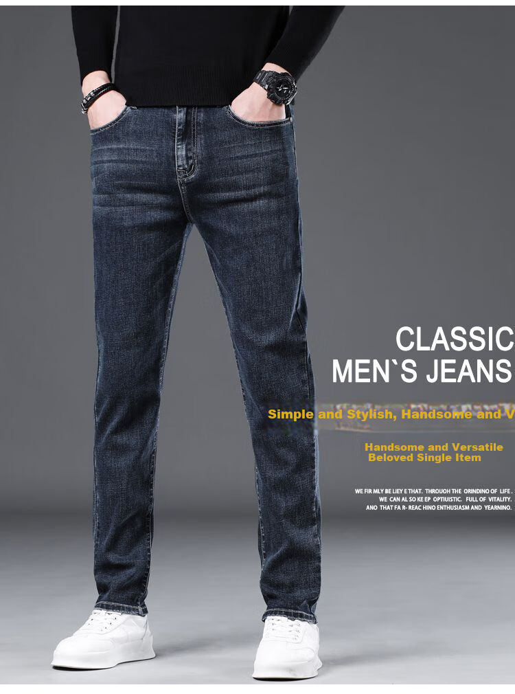 JEEP Spring New Fashion Straight-Leg High-End Men's Jeans, Trendy Pants for Men, 561 Blue, Size 30 5