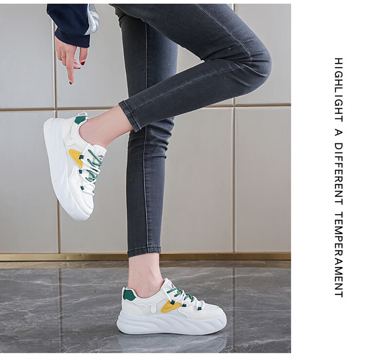 TonLion Women's Spring Summer Student Sneakers Thick Sole Height Increasing Casual White Green Shoes Size 40 11