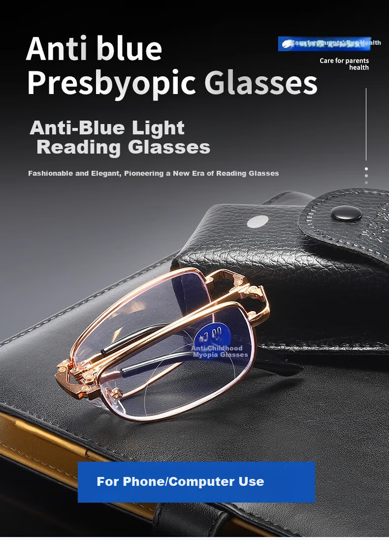 GOGOSOON Reading Glasses for Men, Foldable Portable Anti-Blue Light High Definition Retro Bifocal Multi-Focus Smart Zoom Glasses for Elderly 3