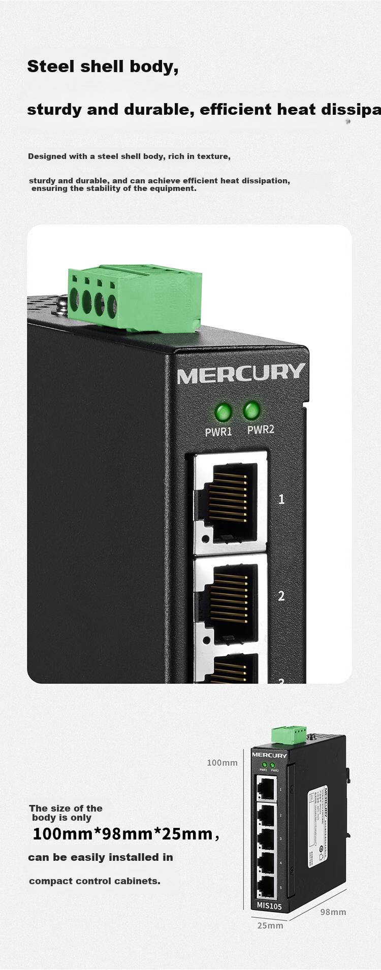 MERCURY Industrial-Grade Switch with 8 Gigabit Ports, Steel Shell, Supports DIN Rail, Enterprise/Monitoring Network Splitter, Hub, And Switch MISG108 10
