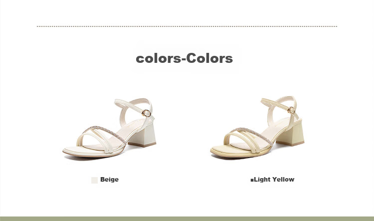 ZHR Chunky Heel Sandals for Women, Summer Elegant Rhinestone Single-Strap Women's Shoes, Versatile Square-Toe Women's Footwear, JF15, Beige, Size 38 7