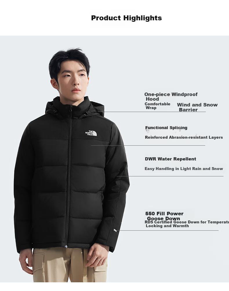 The North Face Men's Outdoor Windproof Warm Goose Down Jacket 4U82 FN4 2